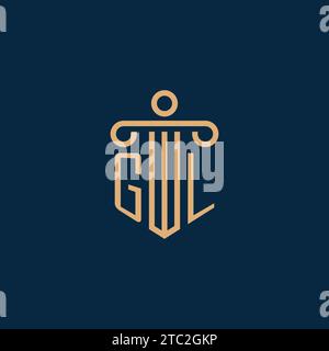 GL initial for law firm logo, lawyer logo with pillar icon Stock Vector