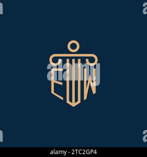 EW initial for law firm logo, lawyer logo with pillar icon Stock Vector