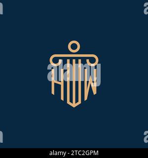 HW initial for law firm logo, lawyer logo with pillar icon Stock Vector