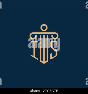 IS initial for law firm logo, lawyer logo with pillar icon Stock Vector