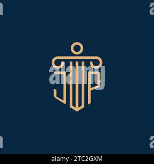JP initial for law firm logo, lawyer logo with pillar icon Stock Vector