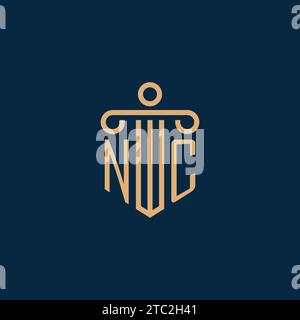 NC initial for law firm logo, lawyer logo with pillar icon Stock Vector