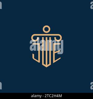 JE initial for law firm logo, lawyer logo with pillar icon Stock Vector
