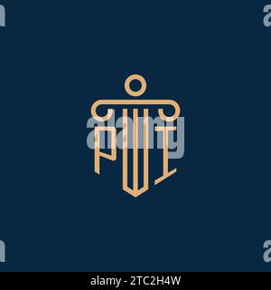 PI initial for law firm logo, lawyer logo with pillar icon Stock Vector