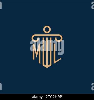 ML initial for law firm logo, lawyer logo with pillar icon Stock Vector