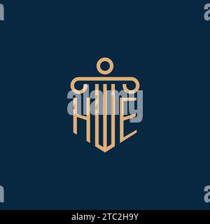HE initial for law firm logo, lawyer logo with pillar icon Stock Vector