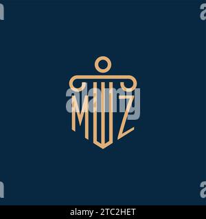 MZ initial for law firm logo, lawyer logo with pillar icon Stock Vector