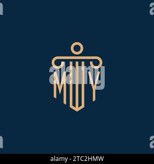 MY initial for law firm logo, lawyer logo with pillar icon Stock Vector