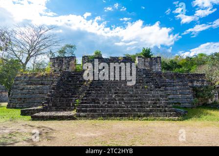 Valladolid, Yucatan, Mexico, Landscape with Pyramid of Ek Balam, Editorial only. Stock Photo