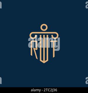 RT initial for law firm logo, lawyer logo with pillar icon Stock Vector