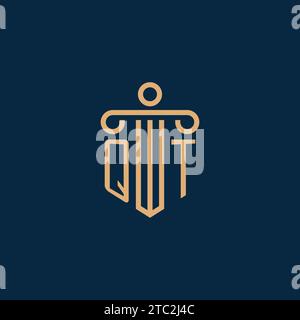 QT initial for law firm logo, lawyer logo with pillar icon Stock Vector