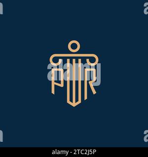 PR initial for law firm logo, lawyer logo with pillar icon Stock Vector