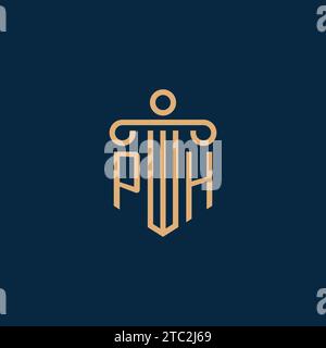 PH initial for law firm logo, lawyer logo with pillar icon Stock Vector