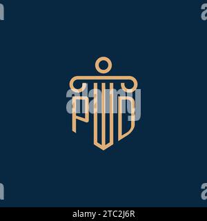 PD initial for law firm logo, lawyer logo with pillar icon Stock Vector