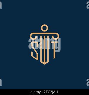 ST initial for law firm logo, lawyer logo with pillar icon Stock Vector