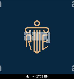 RE initial for law firm logo, lawyer logo with pillar icon Stock Vector