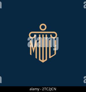 MU initial for law firm logo, lawyer logo with pillar icon Stock Vector