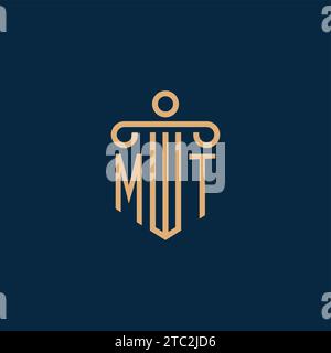 MT initial for law firm logo, lawyer logo with pillar icon Stock Vector