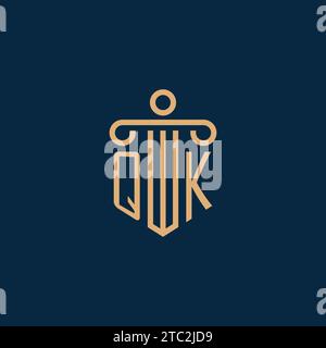 QK initial for law firm logo, lawyer logo with pillar icon Stock Vector