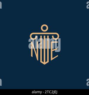 NE initial for law firm logo, lawyer logo with pillar icon Stock Vector