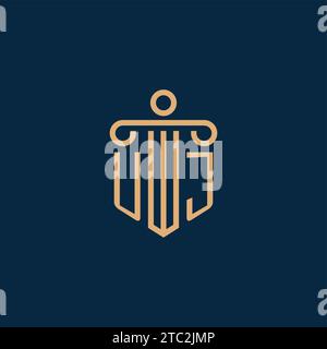 UJ initial for law firm logo, lawyer logo with pillar icon Stock Vector