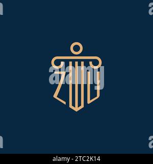ZU initial for law firm logo, lawyer logo with pillar icon Stock Vector