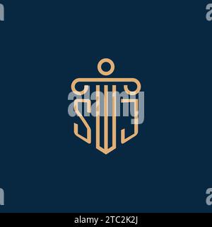 SJ initial for law firm logo, lawyer logo with pillar icon Stock Vector