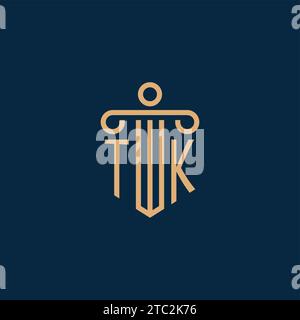 TK initial for law firm logo, lawyer logo with pillar icon Stock Vector