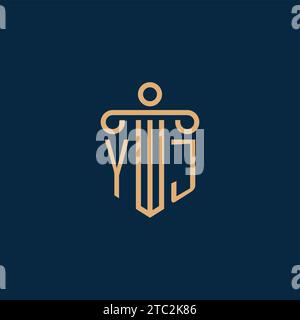 YJ initial for law firm logo, lawyer logo with pillar icon Stock Vector