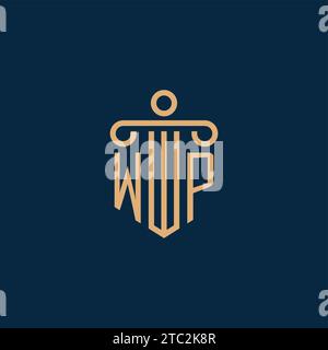 WP initial for law firm logo, lawyer logo with pillar icon Stock Vector
