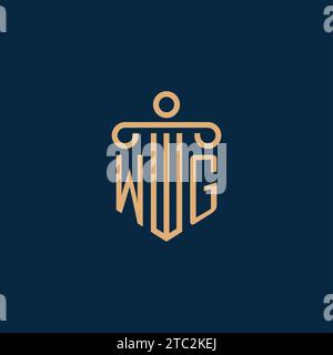 WG initial for law firm logo, lawyer logo with pillar icon Stock Vector
