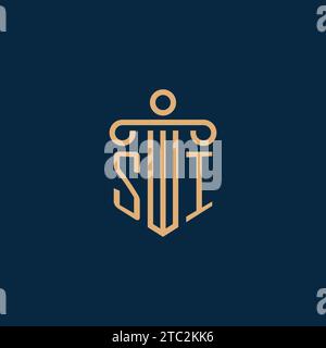 SI initial for law firm logo, lawyer logo with pillar icon Stock Vector