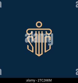 SC initial for law firm logo, lawyer logo with pillar icon Stock Vector