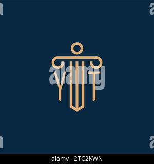 YT initial for law firm logo, lawyer logo with pillar icon Stock Vector