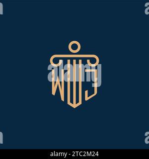WJ initial for law firm logo, lawyer logo with pillar icon Stock Vector