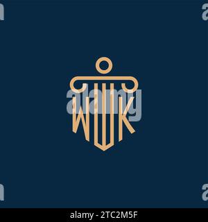 WK initial for law firm logo, lawyer logo with pillar icon Stock Vector
