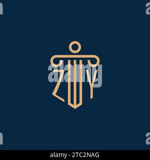 ZY initial for law firm logo, lawyer logo with pillar icon Stock Vector