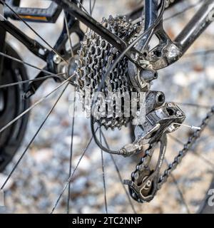 Rear bicycle cog wheels gears, chain and wheel Stock Photo