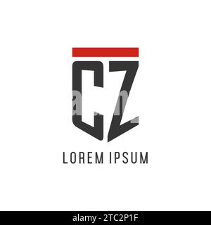 CZ initial esport logo with simple shield design style vector graphic Stock Vector