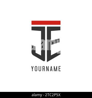 JE initial esport logo with simple shield design style vector graphic Stock Vector