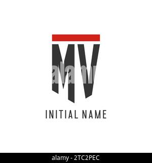 MV initial esport logo with simple shield design style vector graphic Stock Vector