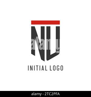 NU initial esport logo with simple shield design style vector graphic Stock Vector