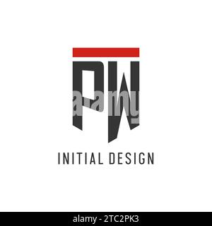 PW initial esport logo with simple shield design style vector graphic Stock Vector
