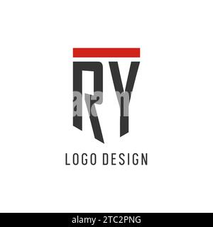 RY initial esport logo with simple shield design style vector graphic Stock Vector