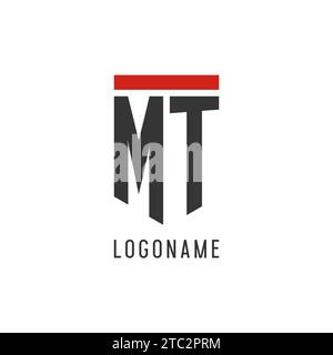 MT initial esport logo with simple shield design style vector graphic Stock Vector