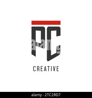 PC initial esport logo with simple shield design style vector graphic Stock Vector