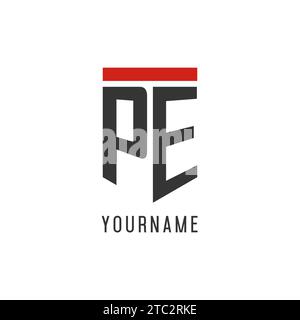 PE initial esport logo with simple shield design style vector graphic Stock Vector