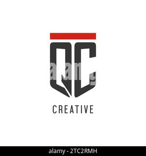 QC initial esport logo with simple shield design style vector graphic Stock Vector