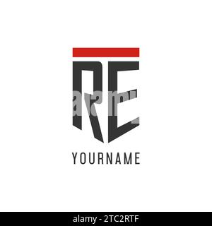 RE initial esport logo with simple shield design style vector graphic Stock Vector