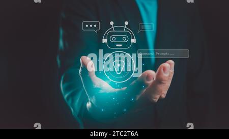 AI, Artificial Intelligence, Chatbot, Chat with AI, man using technology smart robot AI, Futuristic technology transformation, artificial intelligence Stock Photo